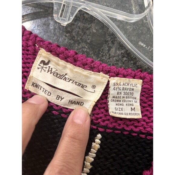 Vtg 90s Striped Knit Sleevless Sweater Size Medium Hand Knit Club Whimsygoth - Picture 3 of 5